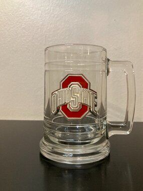 Vintage Ohio State Buckeyes Heavy Glass Mug With Metal Logo - 5.25" tall
